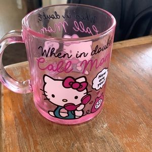Hello Kitty mug . When in doubt call mom clear pink  l17.5 Oz hand wash only